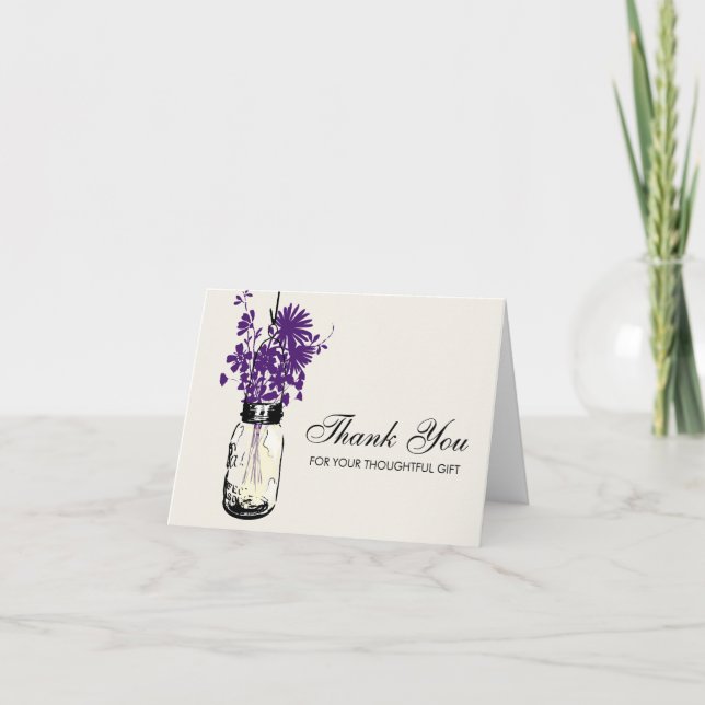 Tarjeta De Agradecimiento Tarrito de Mason lleno de Flores Silvestres (Anverso)