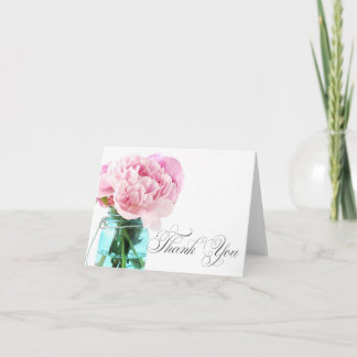 Tarjeta De Agradecimiento Tarro de albañil rosado de los Peonies