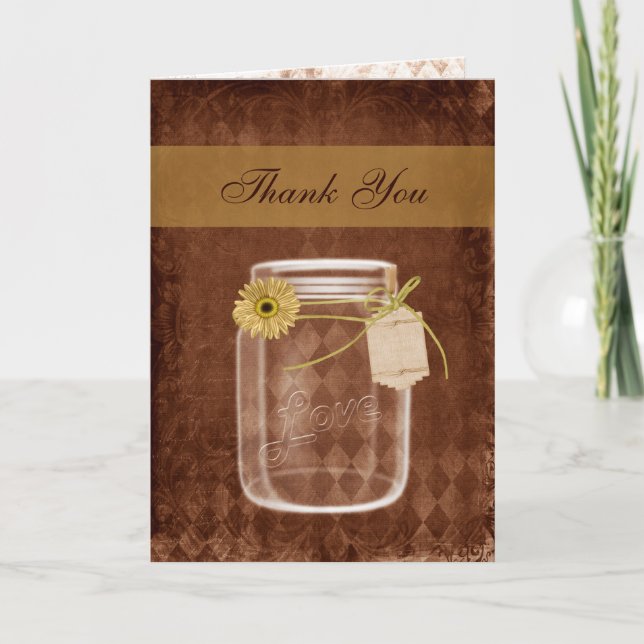 Tarjeta De Agradecimiento tarro de albañil rústico de girasol boda gracias (Anverso)