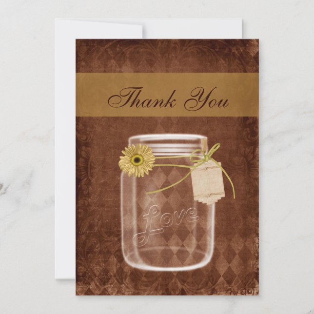 Tarjeta De Agradecimiento tarro de albañil rústico de girasol boda gracias (Anverso)