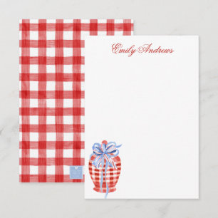 Tarjeta De Agradecimiento Tarro de jengibre con lazo de gingham rojo y blanc