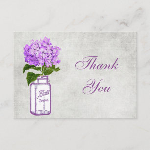 Tarjeta De Agradecimiento Tarros de Mason y Hortensias Moradas Agradecimient