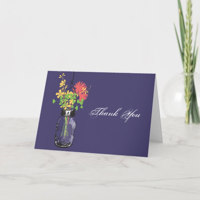 Tarjeta De Agradecimiento Tarros Mason y Flores Silvestres (Anverso)