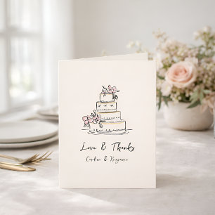 Tarjeta De Agradecimiento Tarta de boda rosa amarilla con garabatos hechos a
