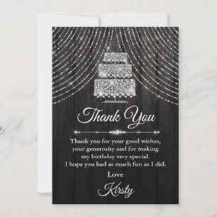 Tarjeta De Agradecimiento Tarta de cumpleaños de diamante negro plateado Fie