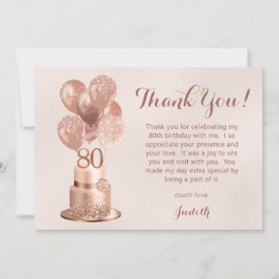 Tarjeta De Agradecimiento Tarta de oro rosa para el 80 cumpleaños