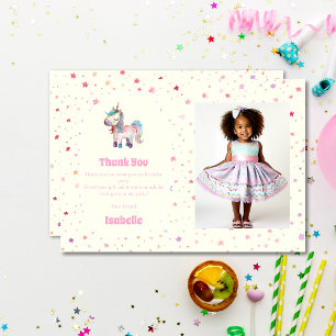 Tarjeta De Agradecimiento Tarta de Unicornio Rosa Cumpleaños de Niñas Foto