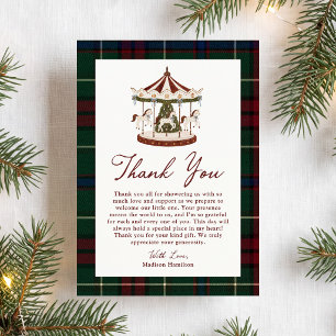Tarjeta De Agradecimiento Tartan del carrusel de Navidad vintage para baby s