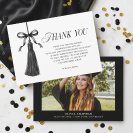 Tarjeta De Agradecimiento Tassel Black Bow Graduation Party Photo