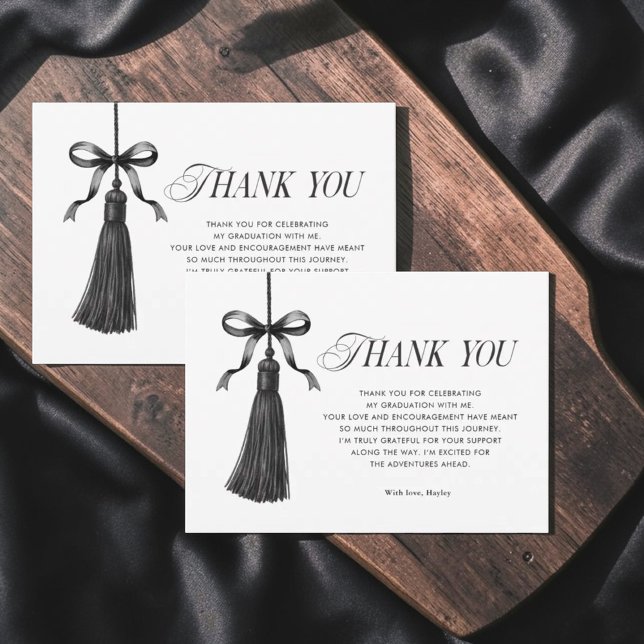 Tarjeta De Agradecimiento Tassel Black Bow Graduation Party Simple (Subido por el creador)