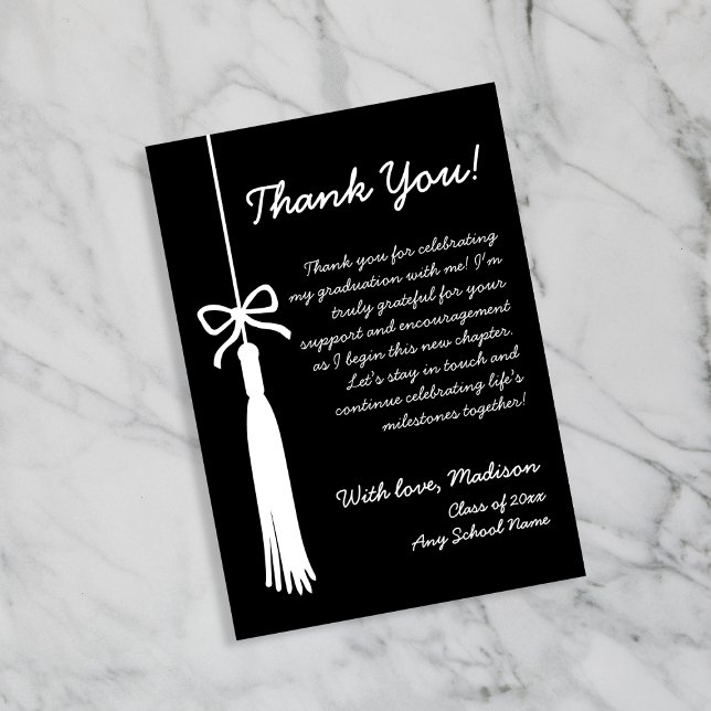 Tarjeta De Agradecimiento Tassel & Bow Black Class Of 2026 Graduation (Tassel & Bow Black Class Of 2026 Graduation Thank You Card)