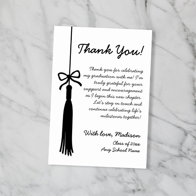 Tarjeta De Agradecimiento Tassel Bow Black & White Class Of 2026 Graduation (Tassel Bow Black & White Class Of 2026 Graduation Thank You Card)