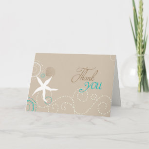 Tarjeta De Agradecimiento Taupe Aqua White Beach Wedding Gracias