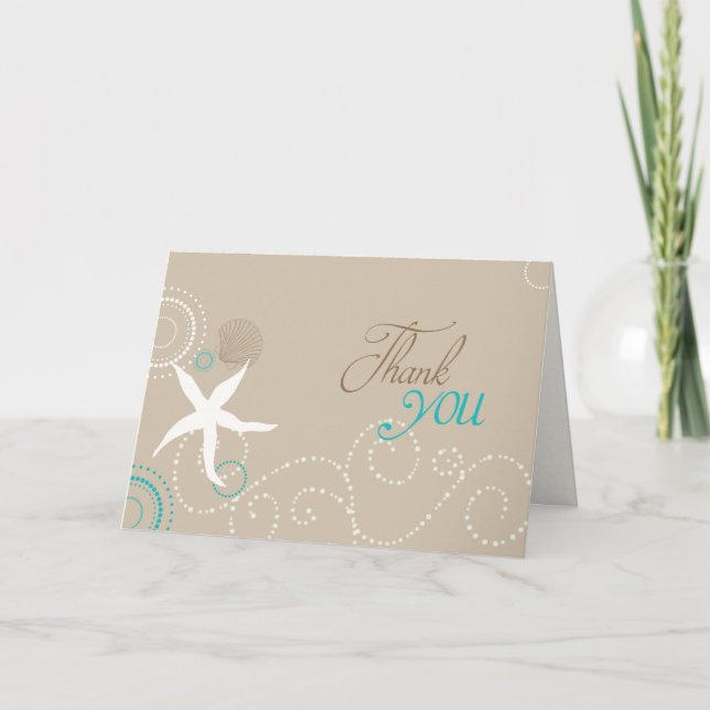 Tarjeta De Agradecimiento Taupe Aqua White Beach Wedding Gracias (Anverso)