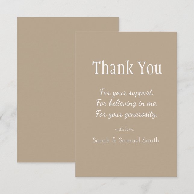 Tarjeta De Agradecimiento Taupe de escritura Boda moderna y Personalizado bl (Anverso / Reverso)