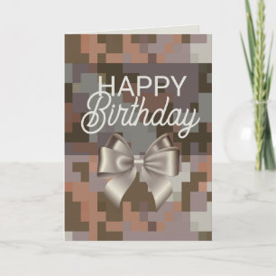 Tarjeta De Agradecimiento Taupe Digital & Bow Happy Birday Card