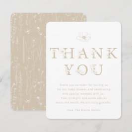 Tarjeta De Agradecimiento Taupe Floral Thank You Card | Baby Shower