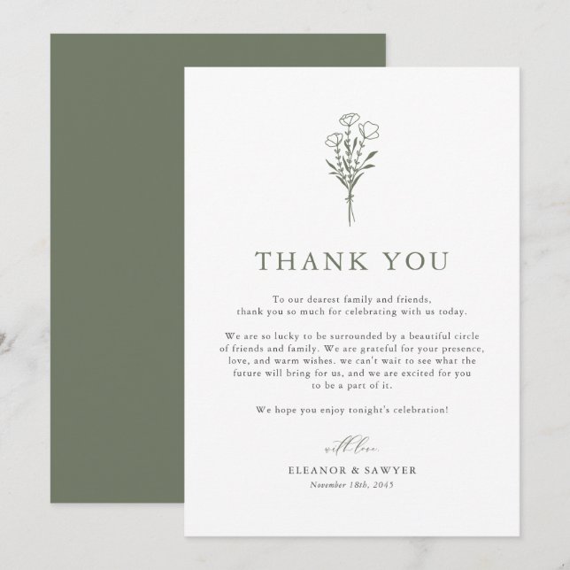 Tarjeta De Agradecimiento Taupe Green Boho Boda Botánico Minimalista (Anverso / Reverso)