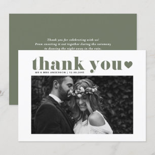 Tarjeta De Agradecimiento Taupe Green Retro Negrita Typografía Boda de fotog