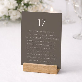 Tarjeta De Agradecimiento Taupe Minimal Wedding Table Number with Guest List