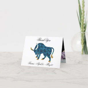 Tarjeta De Agradecimiento Taurus Blue Impresionist Painting Style con oro