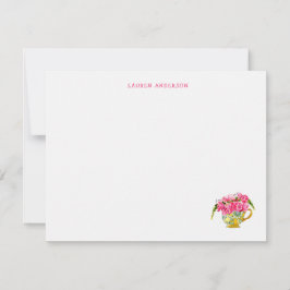 Tarjeta De Agradecimiento Taza de té elegante con rosas rosadas plana Gracia