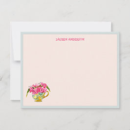 Tarjeta De Agradecimiento Taza de té elegante con rosas rosadas planas Graci