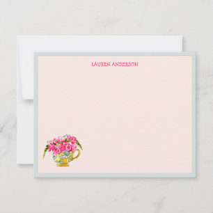 Tarjeta De Agradecimiento Taza de té elegante con rosas rosadas planas Graci