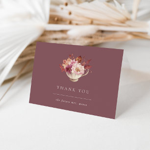 Tarjeta De Agradecimiento Taza de té floral de otoño, ducha de novia de otoñ