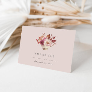 Tarjeta De Agradecimiento Taza de té floral de otoño, ducha de novia de otoñ