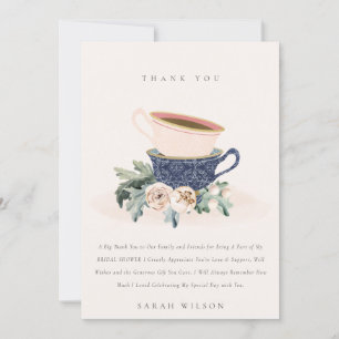 Tarjeta De Agradecimiento Tazas de té apiladas florales azul rubor para desp