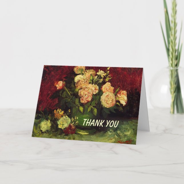 Tarjeta De Agradecimiento Tazón con peonías y Rosas, Vincent van Gogh (Anverso)