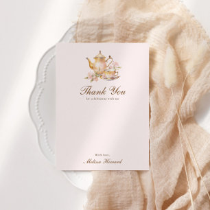 Tarjeta De Agradecimiento Té Alto Rosa Pastel Dorado Despedida de Soltera