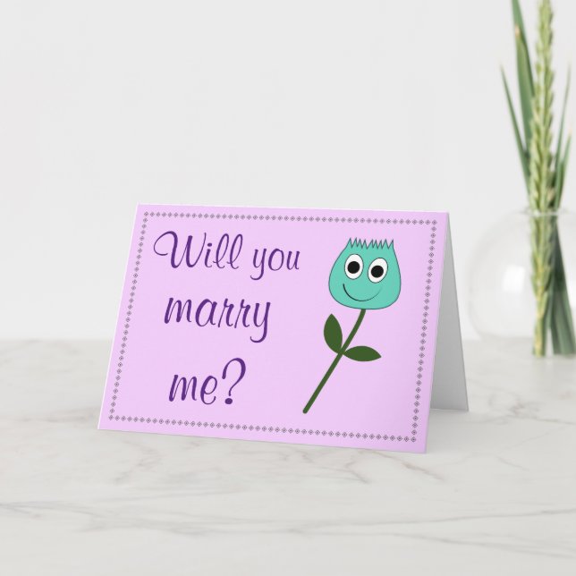 Tarjeta De Agradecimiento "¿Te casarás conmigo?" + Flor sonriente Verde azul (Anverso)