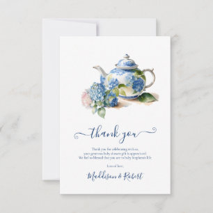 Tarjeta De Agradecimiento Té de Baby Shower de Hortensias Azules