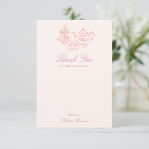 Tarjeta De Agradecimiento Té de la Tarde Despedida de Soltera Rosa Dibujada 