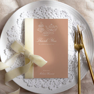Tarjeta De Agradecimiento Té de la Tarde Dibujado a Mano Bridal Shower Marró