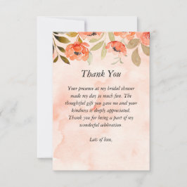 Tarjeta De Agradecimiento Té de Novia Floral Acuarela Naranja