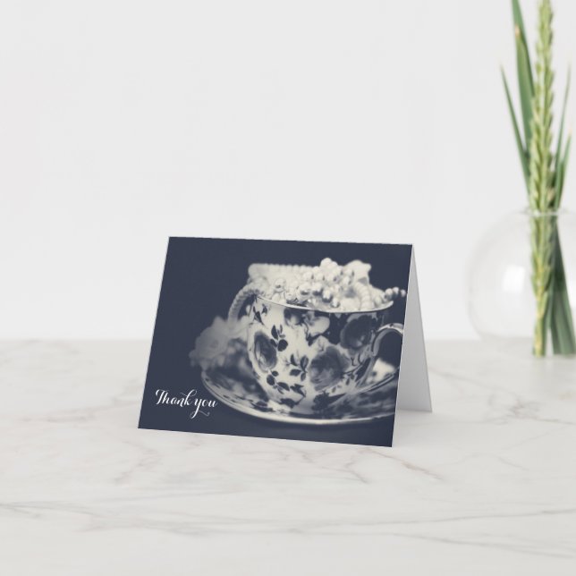 Tarjeta De Agradecimiento Té Glam & Perlas Chic Elegante Nupcial Gracias (Anverso)