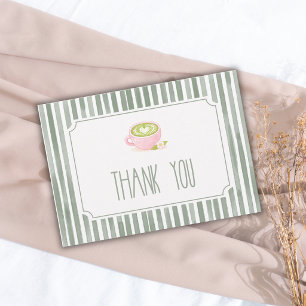 Tarjeta De Agradecimiento Té Matcha Rayado Verde Salvia Fiesta de Bebé Vinta