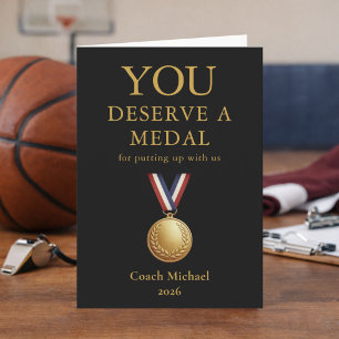 Tarjeta De Agradecimiento Te Mereces una Medalla Divertido Entrenador Equipo