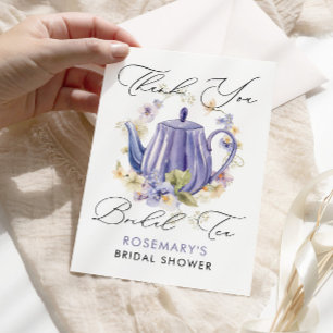 Tarjeta De Agradecimiento Té Nupcial Floral Púrpura Ducha Nupcial Escrita a 
