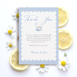 Tarjeta De Agradecimiento Tea Brewing Script Blue Theme Script Baby Shower