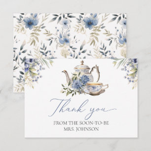 Tarjeta De Agradecimiento Tea Fiesta Blue Floral acuática Bridal Shower