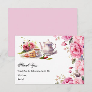 Tarjeta De Agradecimiento Tea Fiesta Bridal Shower Pink Floral