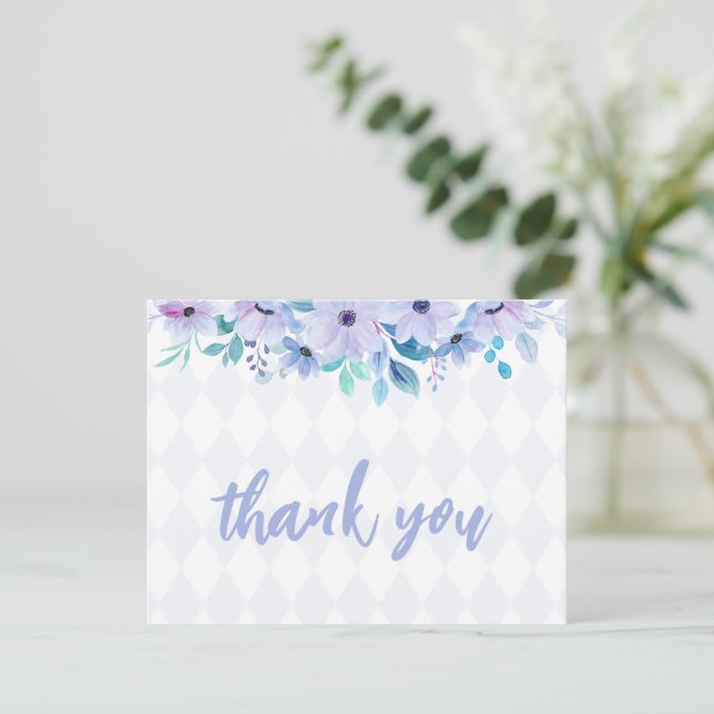 Tarjeta De Agradecimiento Tea Fiesta Purple Watercolor Baby Shower (Anverso de pie)