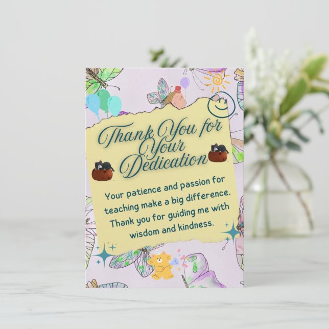 Tarjeta De Agradecimiento teacher thank you card. (Anverso de pie)