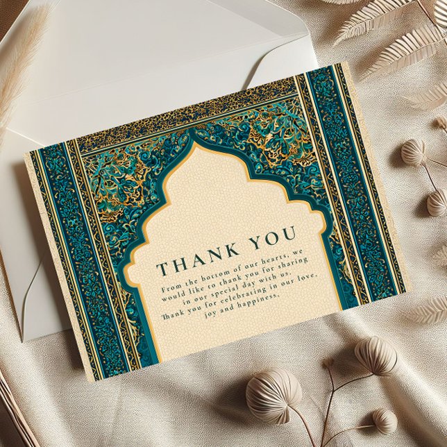 Tarjeta De Agradecimiento Teal Arch Islamic Wedding (Subido por el creador)