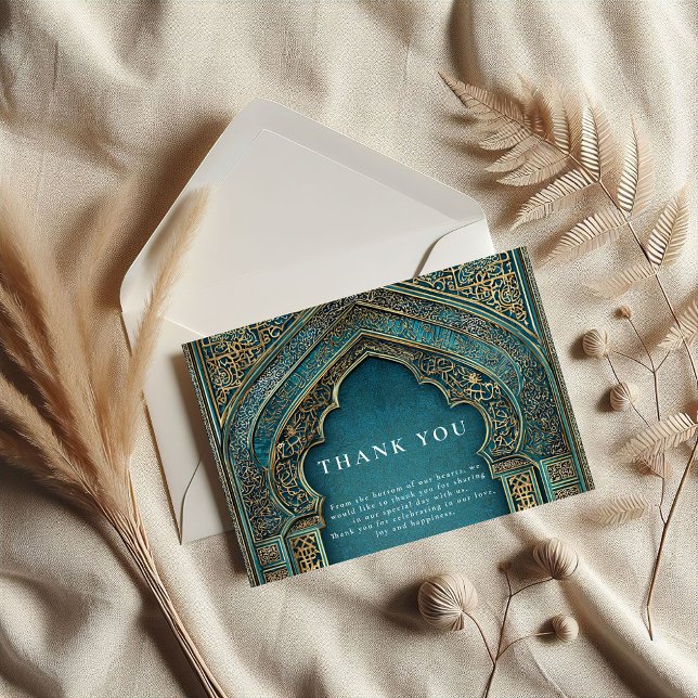 Tarjeta De Agradecimiento Teal Archway Islamic Wedding (Subido por el creador)