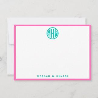 Tarjeta De Agradecimiento Teal Circle Monogram Font DIY BG